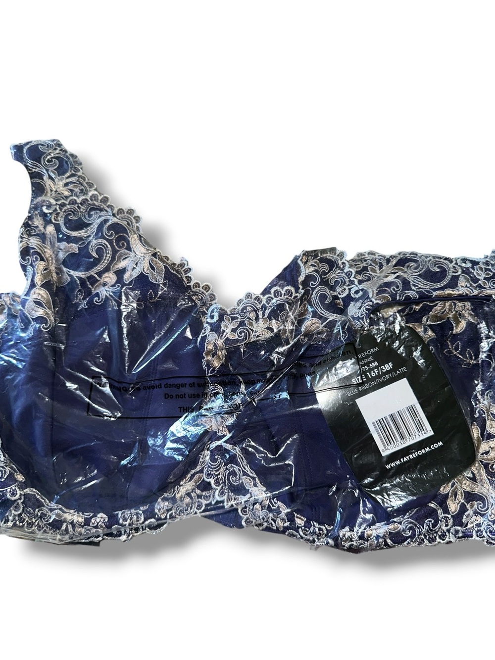 Fayreform Annie 38F Underwire Bra Navy Lace with Ivory Embroidery Luxe Lingerie